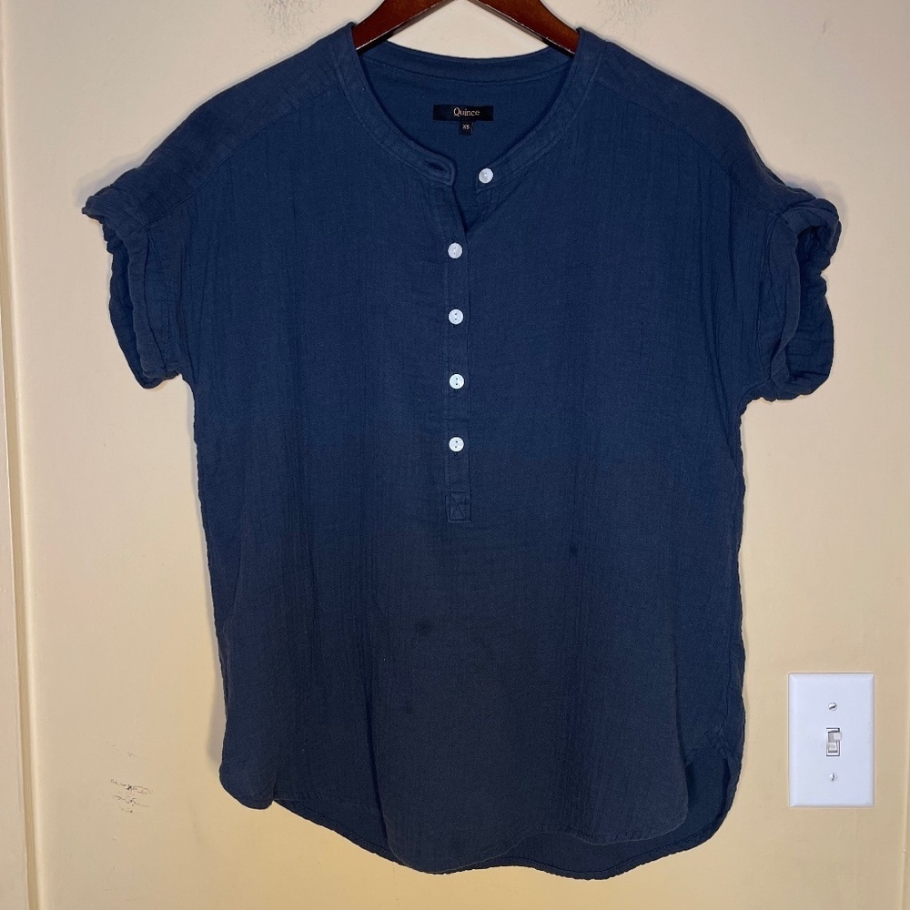 Quince Navy Short-Sleeve Button Henley